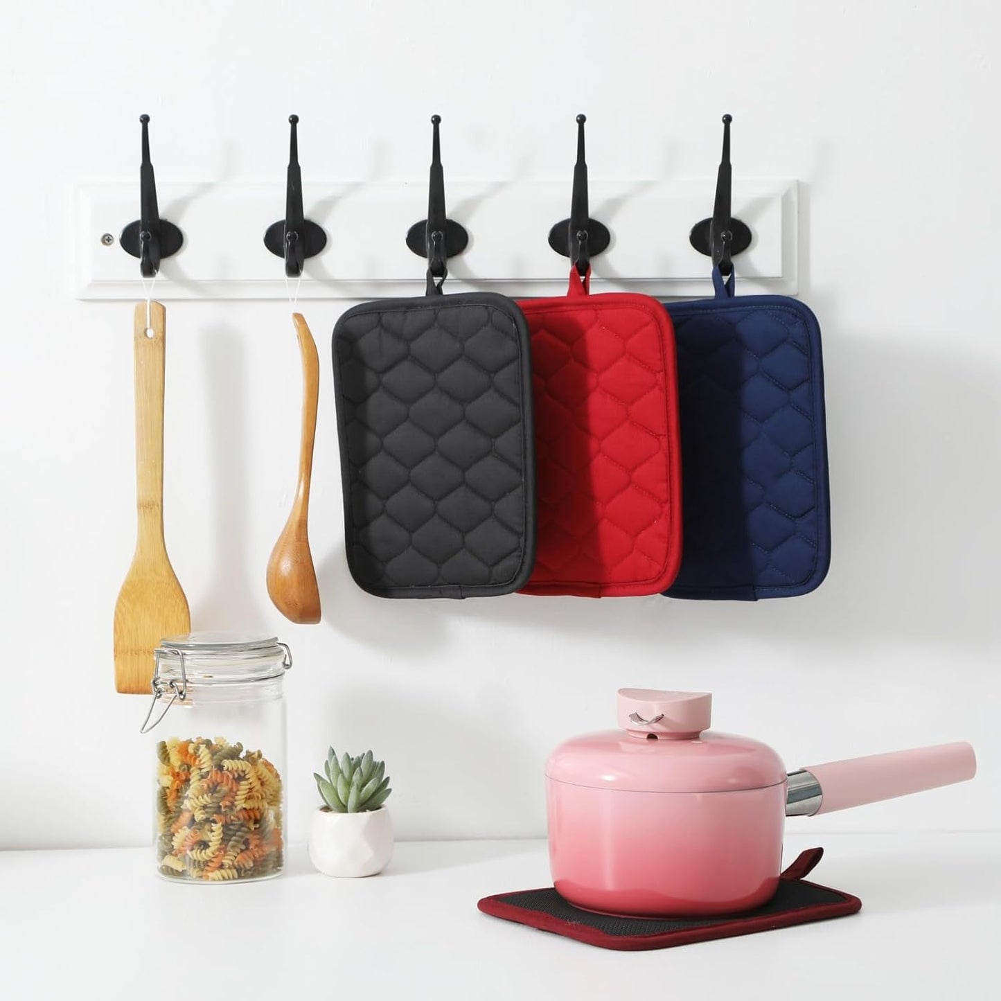 Glynniss Anti-Slip Grip Pot Holders for Kitchen, Cotton Oven Pot Holders Set with Neoprene for Heat Resistant 450F, 7x9 Inches Potholders Machine Washable 2PCS (Blue, 2)