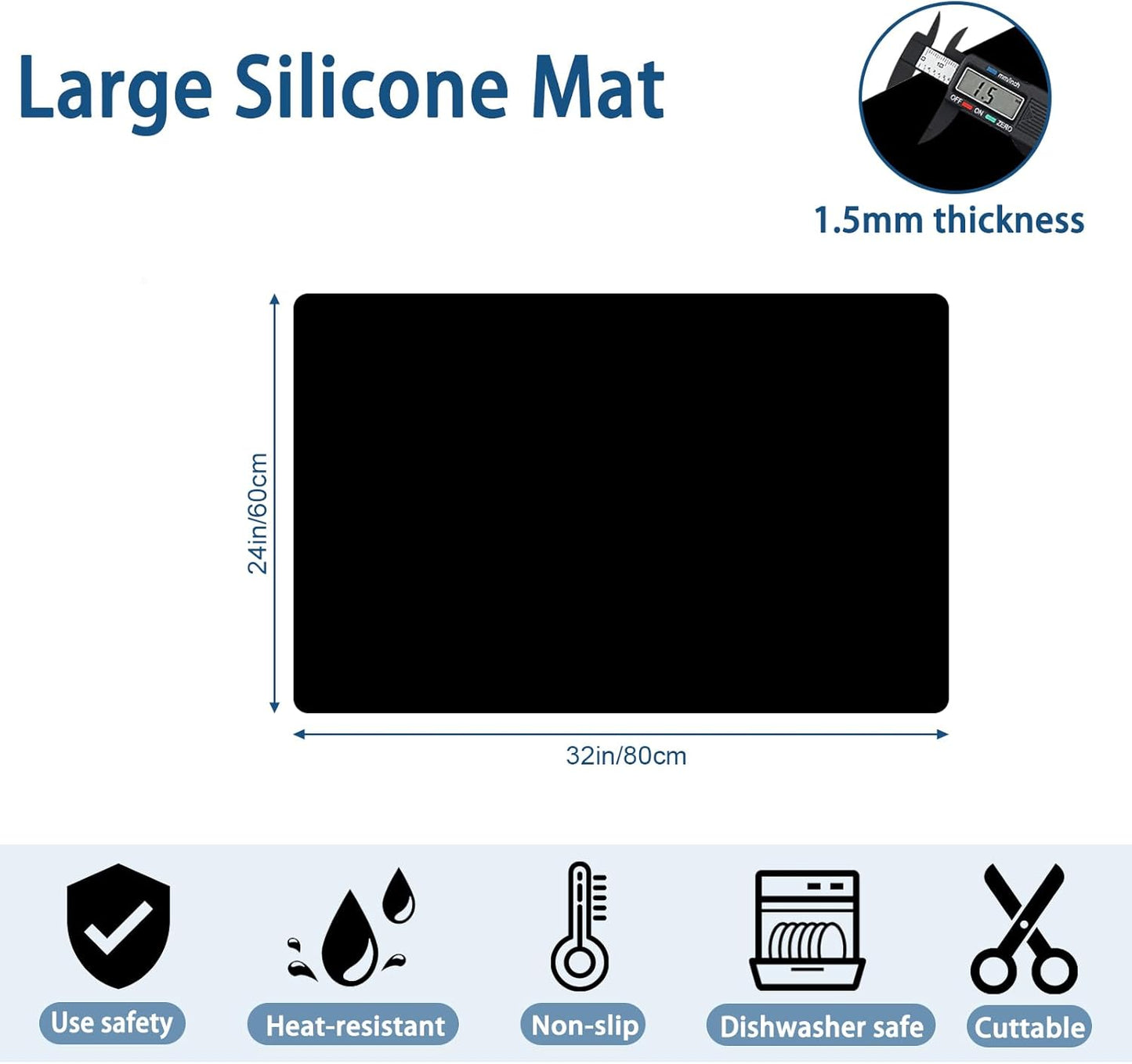 24"x32"(60cmx80cm) Silicone Mat for Kitchen Counter, Heat Resistant Non-Slip Countertop Protector, Waterproof Silicone Craft Mat for Kitchen Island, Dark Gray