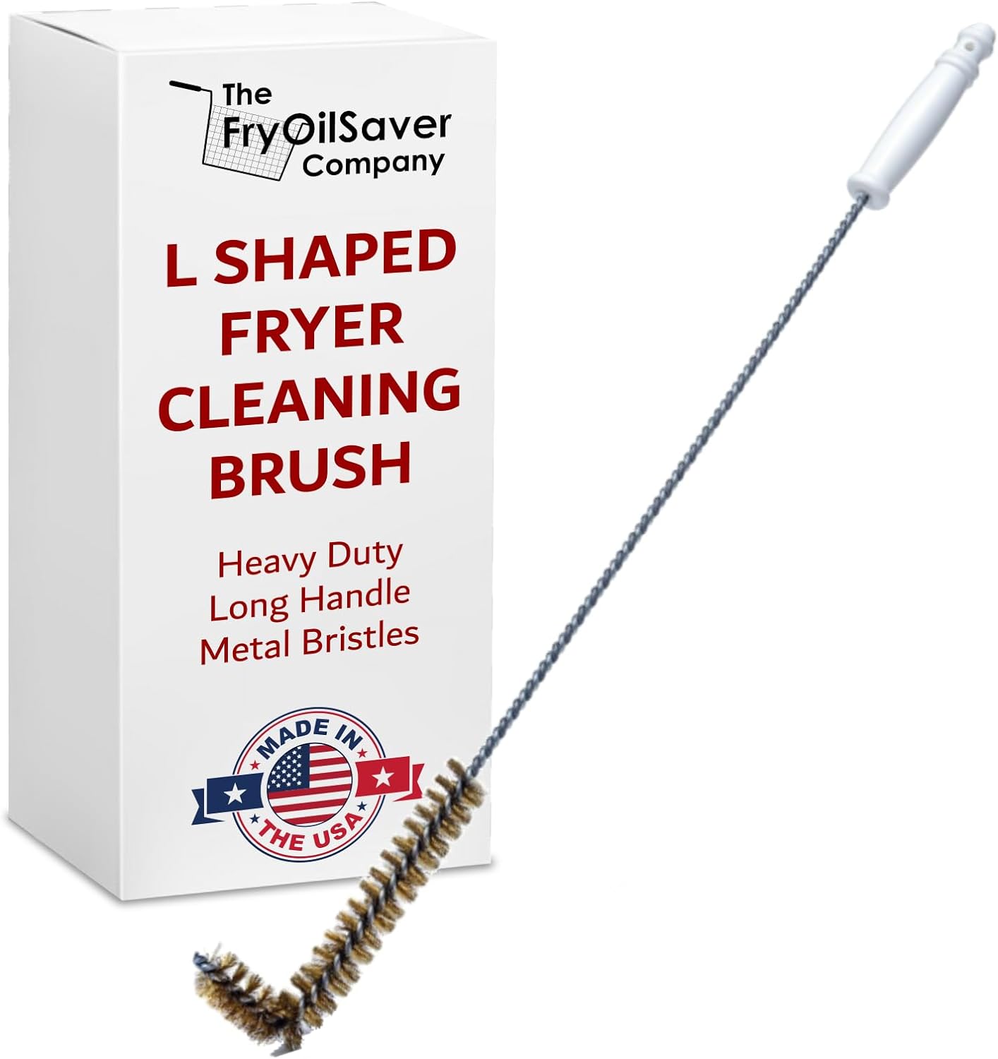 L-Shaped Deep Fryer Cleaning Brush, Up to 750F High Heat Resistant Metal Bristles Fryer Cleaning Brush for Food Debris, Grease Build-Up in Kitchen & Restaurant Deep Fryers Coil by FryOilSaver Co. B53C