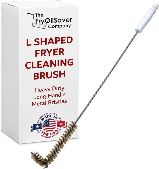 L-Shaped Deep Fryer Cleaning Brush, Up to 750F High Heat Resistant Metal Bristles Fryer Cleaning Brush for Food Debris, Grease Build-Up in Kitchen & Restaurant Deep Fryers Coil by FryOilSaver Co. B53C