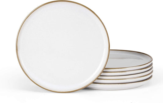 Herogo Ceramic 7.9 Inch Porcelain Dessert Plates Set of 6, Small Stoneware Dinner Plate Set, Double Reactive Glaze Large Dinnerware Plates for Kitchen, Microwave, Oven & Dishwasher Safe, Ivory White