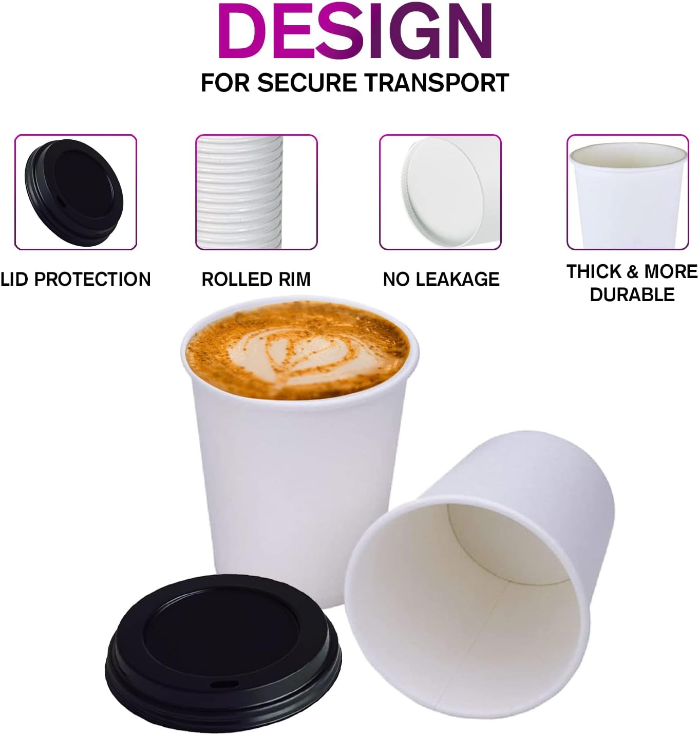 Smygoods White Disposable Paper Coffee Cups with Lids (16 OZ, 100 Count) For Hot Beverages, Tea, Espresso, Cocoa - To Go Drink Containers, Café & Office