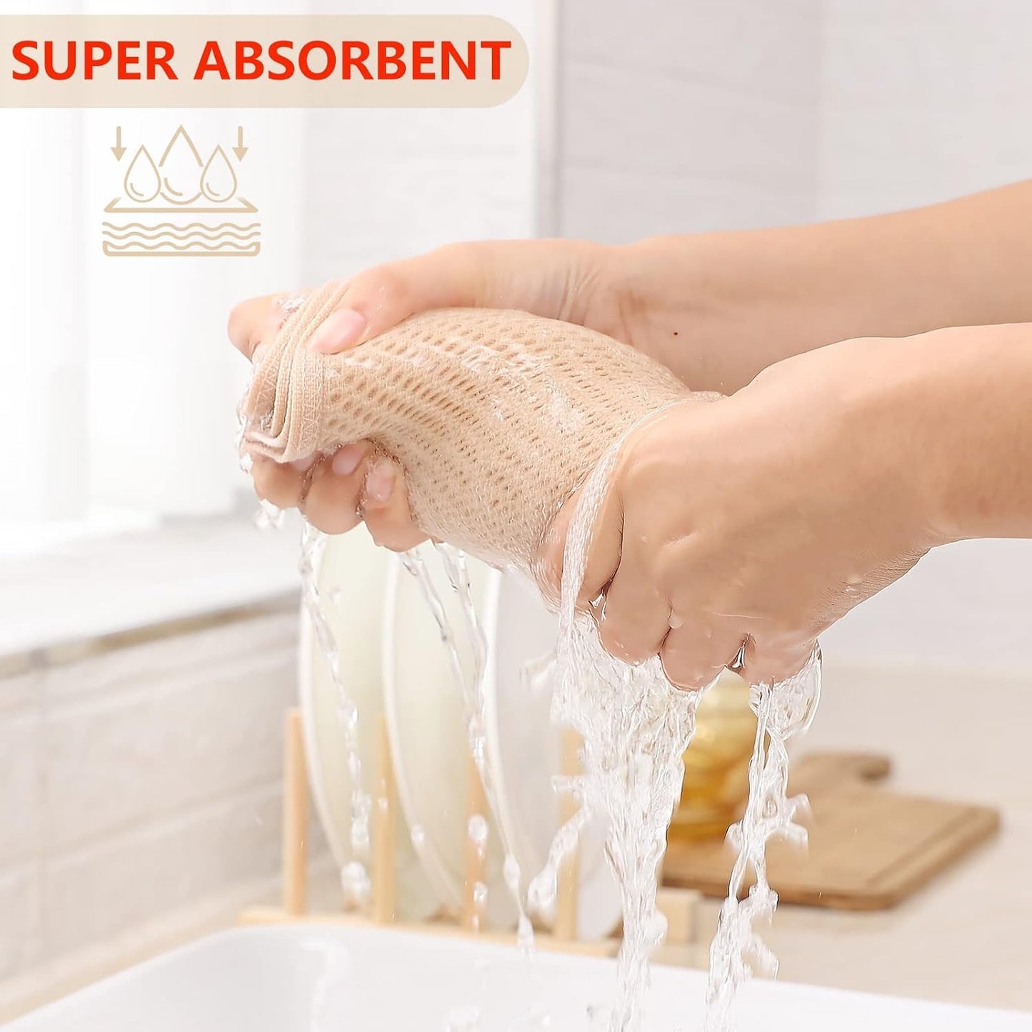 Kitinjoy 100% Cotton Waffle Weave Kitchen Towels, 8-Pack Super Soft and Absorbent Dish Towels for Drying Dishes, Kitchen Hand Towels, 13 in x 28 in, Beige