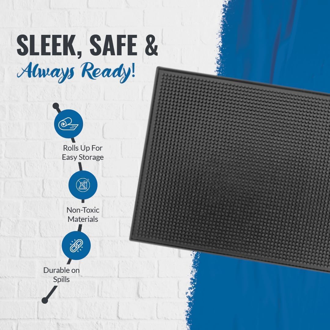 Rubber Bar Mats for Countertop by ProTensils - 18" x 12" Black Bar Mats for Bartending, Bar Service Mat, Home Bar, Coffee Bar Mat Spill Matt (2 Pieces)