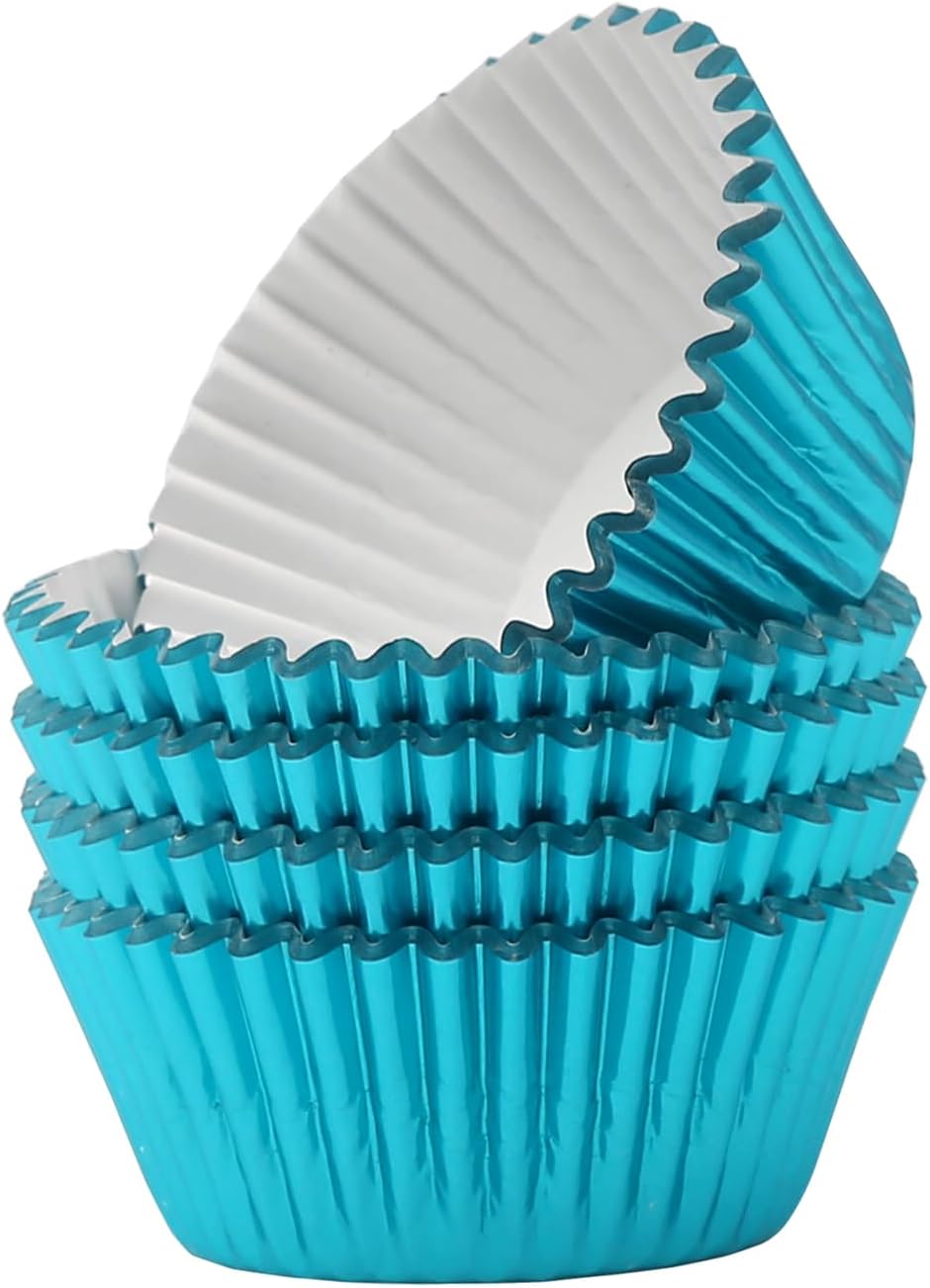 Standard Aqua Blue Foil Cupcake Liners Muffin Baking Cups for Party and More, 100-Count