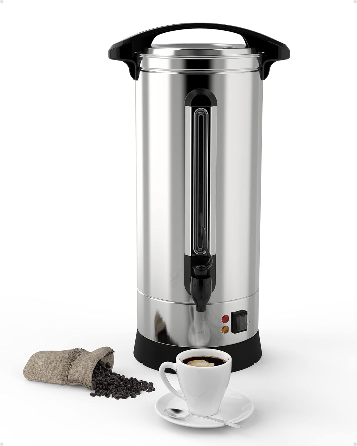 Commercial Coffee Maker Machine Urn -10L Large Percolator Pot Dispenser With Double-Wall Stainless Steel, Quick Brew, Stays Hot - Also for Water, Tea, Beverage At Events & Catering - 60 Cup
