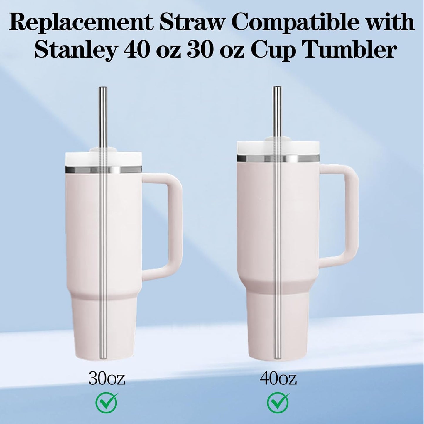 for Stanley Quencher 40oz Tumbler Metal Stainless Steel Straws,2 Straight + 2 Curved Reusable Straws with Cleaning Brush, Compatible for 40oz Stanley Cup Tumbler