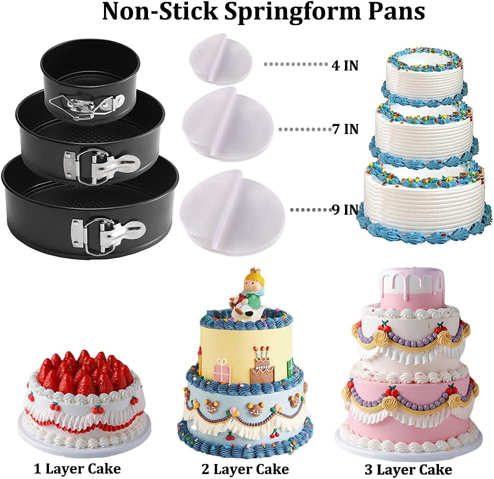 Gawren-H&E Cake Decorating Supplies Kit, 678 PCS Cake Decorating Kit & Cake Baking Suppplies set with Cake Carrier,3 Springform Pans Set,Piping Bags and Tips Set,Chocolate Molds,Cake Stand for Baking