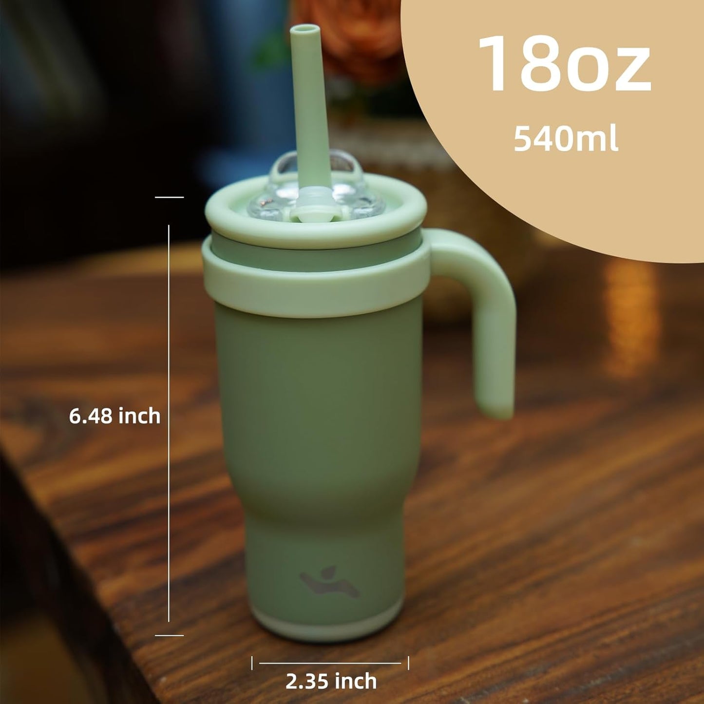 18 oz Tumbler with Side Handle, Insulated Water Bottle with Straw and 2 in 1 Lid, Stainless Steel Cup Travel Coffee Mug for Sports Office Gym,Lime