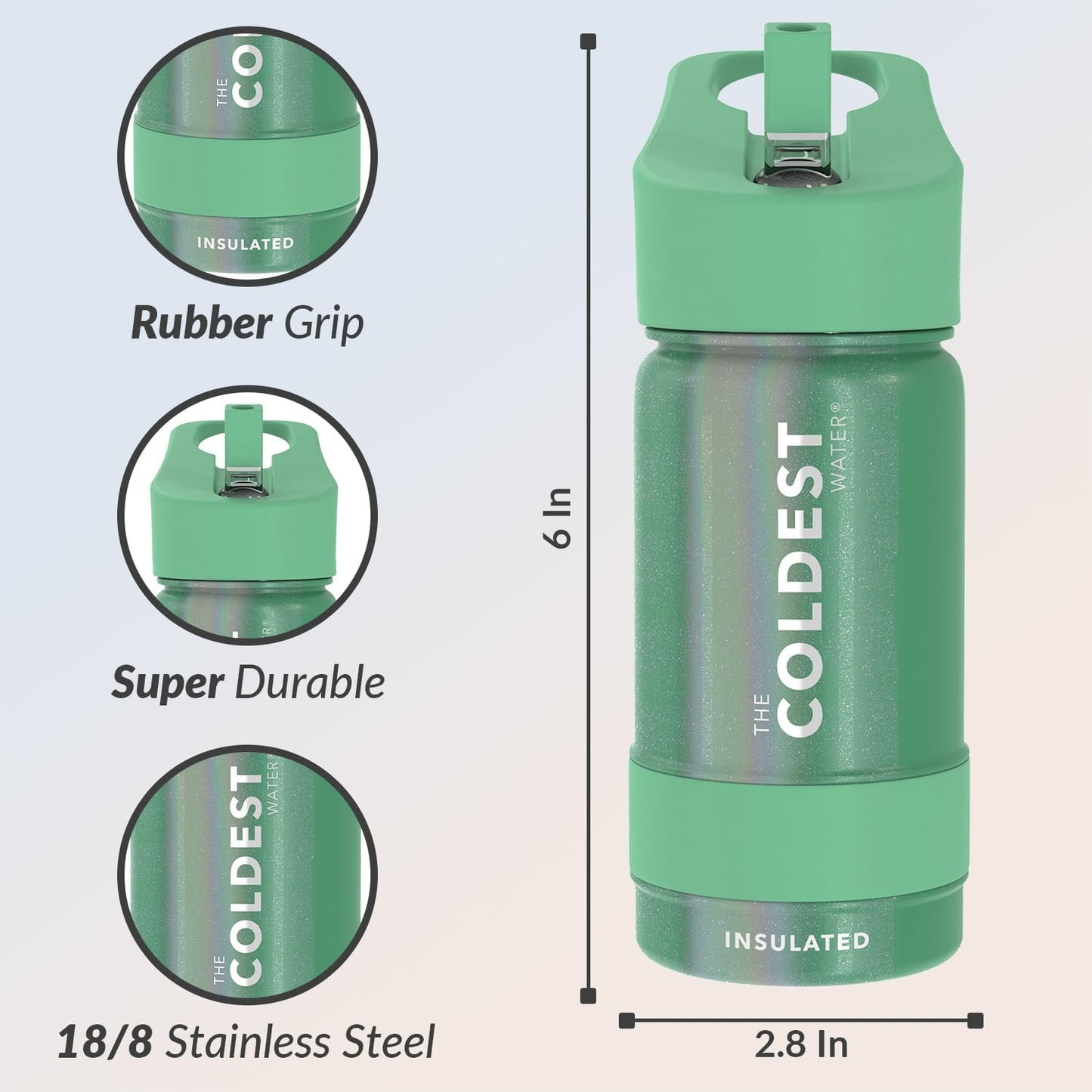 Coldest Insulated Water Bottle with Straw Lid - Stainless Steel Metal Insulated Bottle for Men & Women (Green Aurora Glitter, 14 oz)