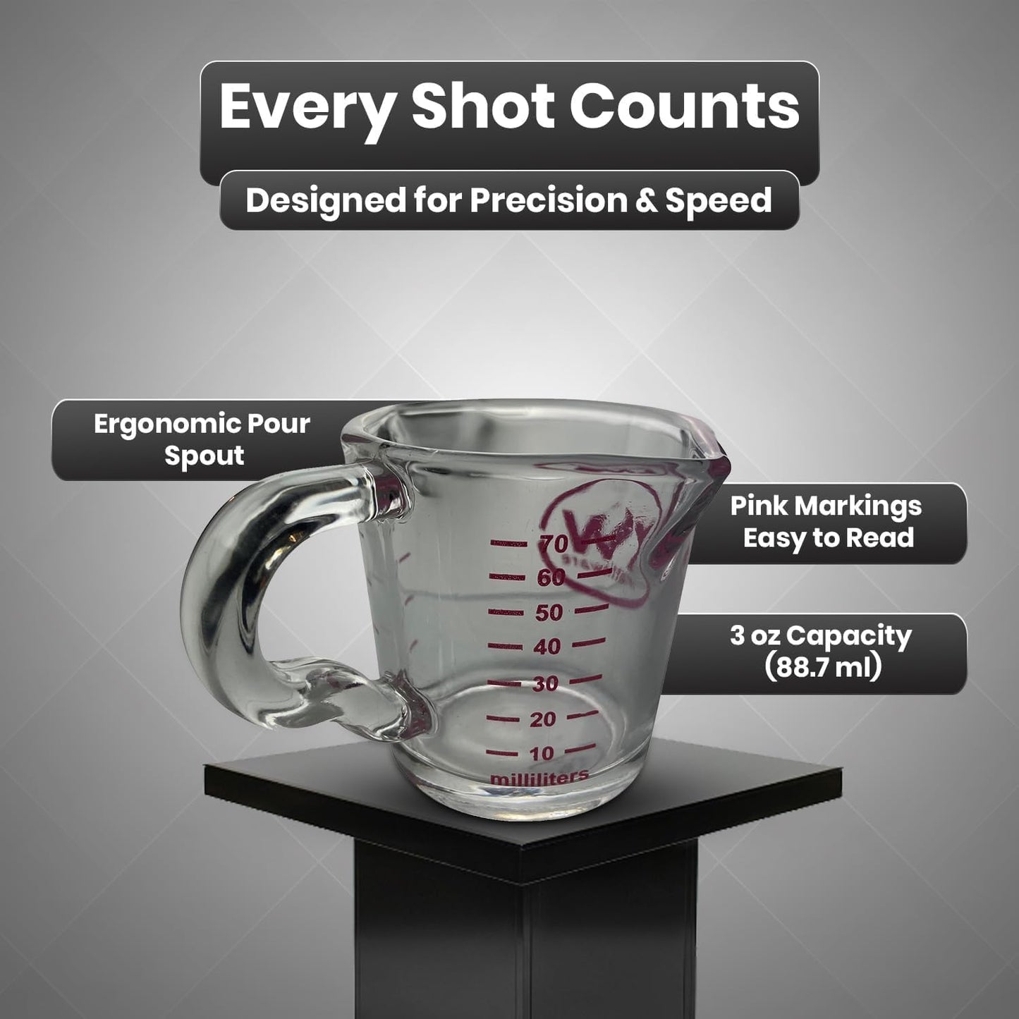 Rattleware 3 oz Espresso Shot Glass Pitcher – Double Spouted Genuine Barista Measuring Cup with Graduations in ml & oz – High-Volume, Commercial-Grade for Swift Espresso Pouring & Precision (2 Pieces)