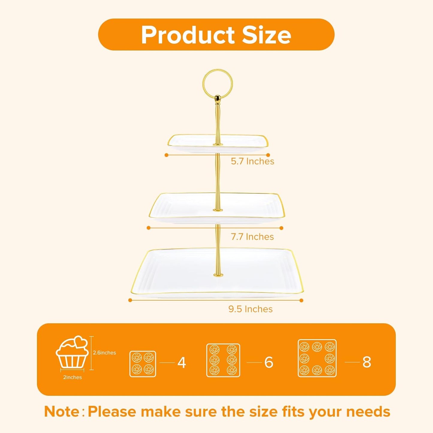 Hoedia 3 Tier Cupcake Stand Tower, Plastic White Cup Cake Holder for Dessert stands, Tiered Serving Tray for Tea Party, Birthday Party, Wedding Decor and Baby Shower(Square)