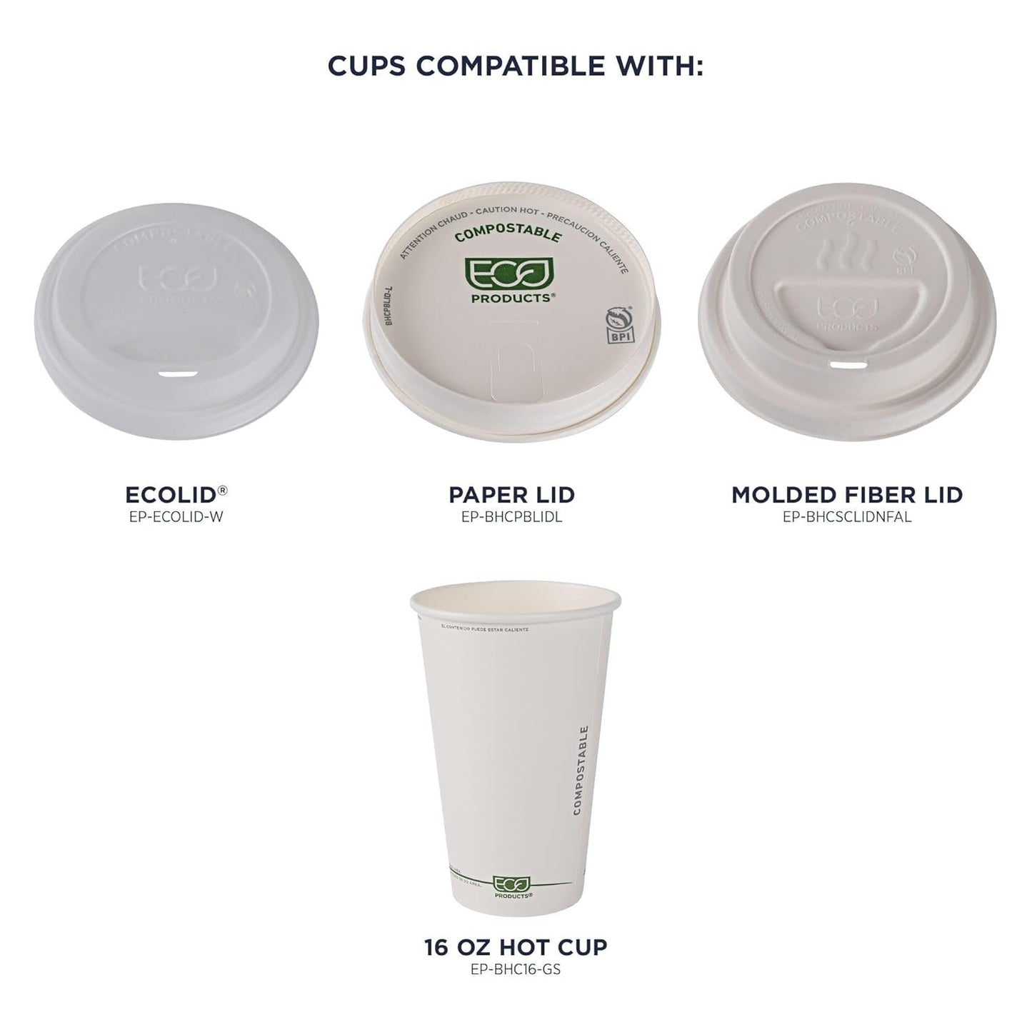 ECO PRODUCTS Compostable Disposable GreenStripe 16oz Coffee Cups, Case of 1000, White Single Wall Hot Paper Cup, Plant Based PLA Lining, Biodegradable