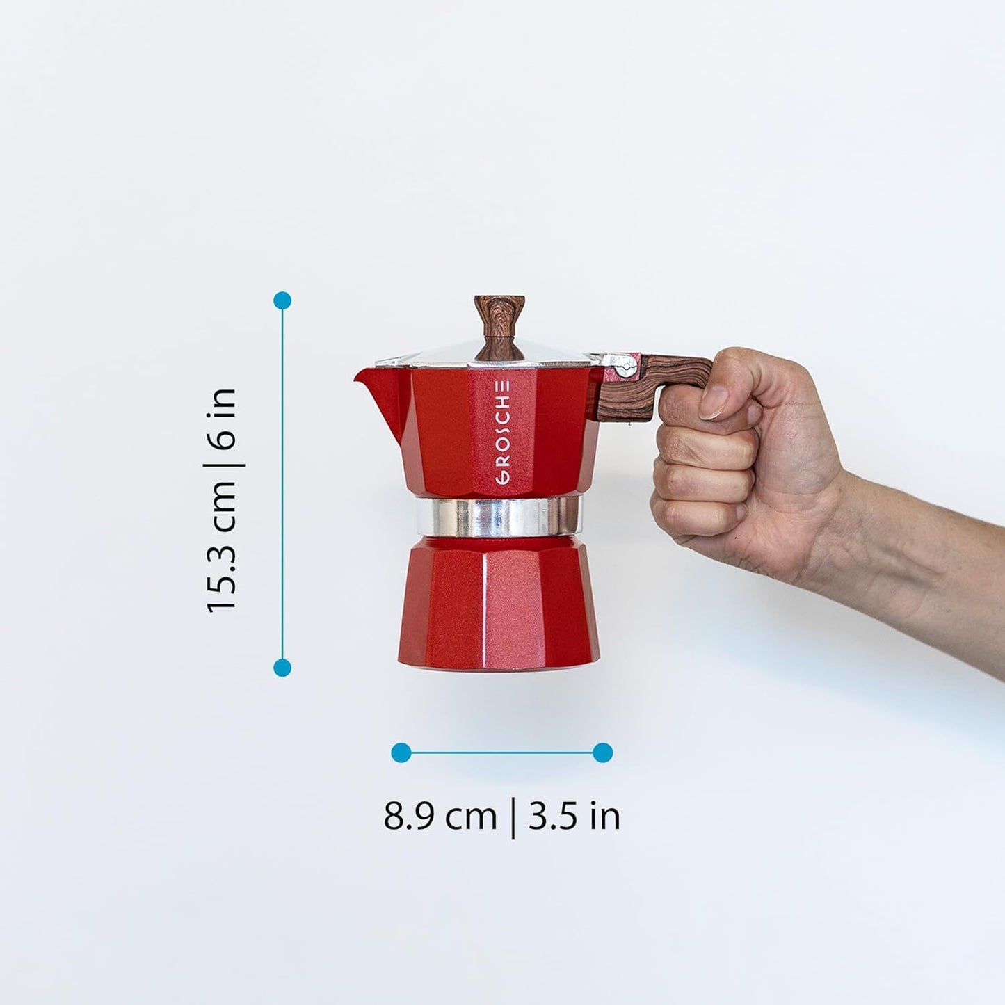 GROSCHE Milano Stovetop Espresso Maker Moka Pot 3 espresso Cup - 5oz, Red - Cuban Coffee Maker Stove top coffee maker Moka Italian espresso greca coffee maker brewer percolator