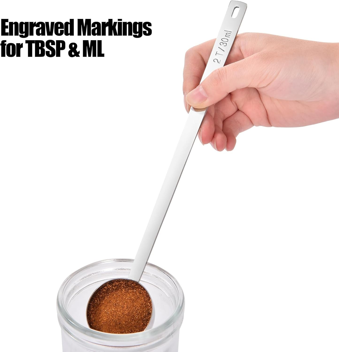 18/8 Stainless Steel Coffee Scoop, Doosu Food-Grade Metal Measuring Spoon with 8.5in Long Handle, Tablespoon Scooper for Coffee Beans, Ground Coffee, Espresso, Protein Powders, Tea, Sugar (2 Tbsp)