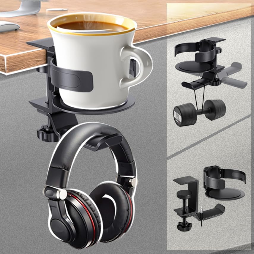 HeavyRain Gaming Cup Holder - 3.58" Universal Drink Mount with 33lb Strong Clamp, Dual Mount Modes & Anti-Spill Design for PC Gamers (Black, HRZ221B)