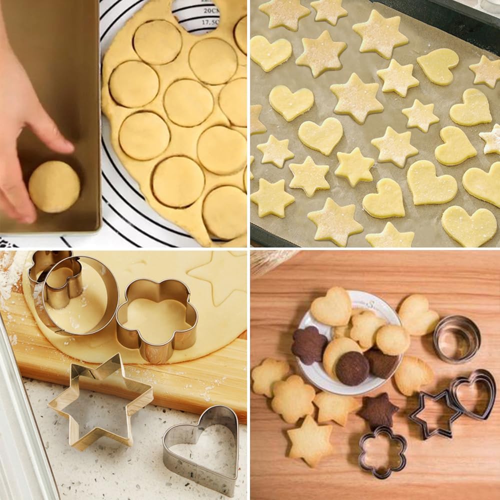 Metal Cookie Cutters Set - Star Cookie Cutter Stainless Steel Round Biscuit Cutter Heart Small Star Cookie Cutters Mini Flower Molds Cutter for Baking (20 Round Heart Flower Star Cookie Cutters)