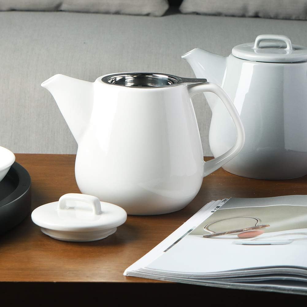 Sweejar 40oz Tea pot with Removable Stainless Steel Infuser,Dishwasher Safe Tea Pots for Loose Tea,Tea Pots with Infuser for Chrismas Women Gift (White)