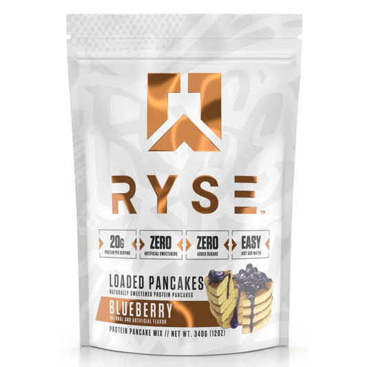 RYSE Loaded Protein Pancake & Waffle Mix - Blueberry - Naturally Sweetened Breakfast with 21g Protein, 3g MCTs and 2g Fiber - No Added Sugar - High Protein Snack for Clean Energy - 6 Servings