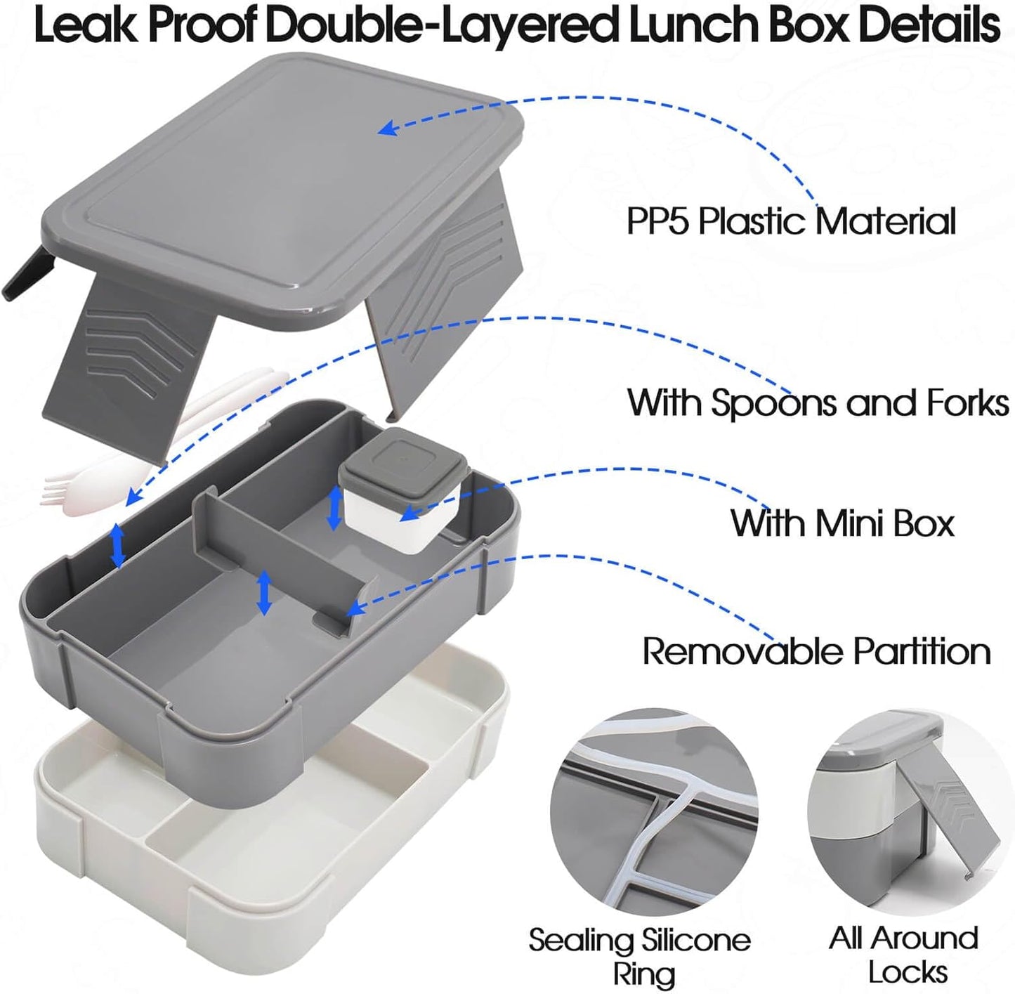 Insulated Lunch Bag for Boys Girls with 10oz Thermo, with 6 Compartment Bento Box, Black Nylon Preppy Lunch Box Adjustable Strap for Boy Girl Kids Teens School Travel Picnic