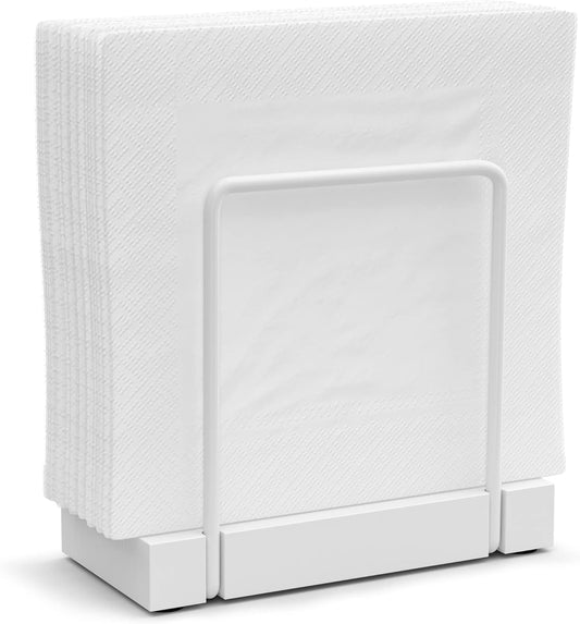 Napkin Holder for Table, Bamboo Iron Standing Napkin Dispenser for Kitchen Dining Table Farmhouse Cocktail Picnic Bar Rustic Wood Holders for Mail Bills Suitable for All Dining Room Decors White