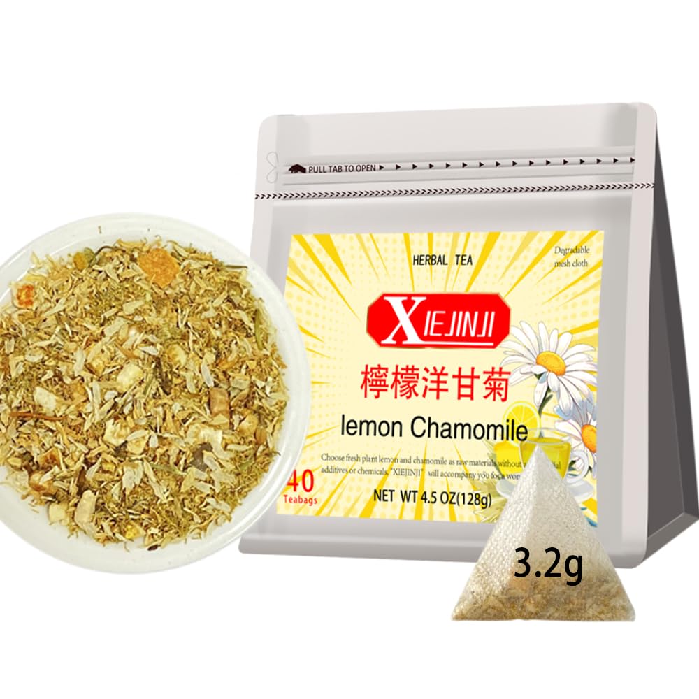 XIEJINJI Lemon Chamomile Tea - 40 Tea Bags, Caffeine-Free Herbal Tea, Zesty Citrus & Soothing Floral Notes, Eco-Conscious Packaging, Hot or Iced