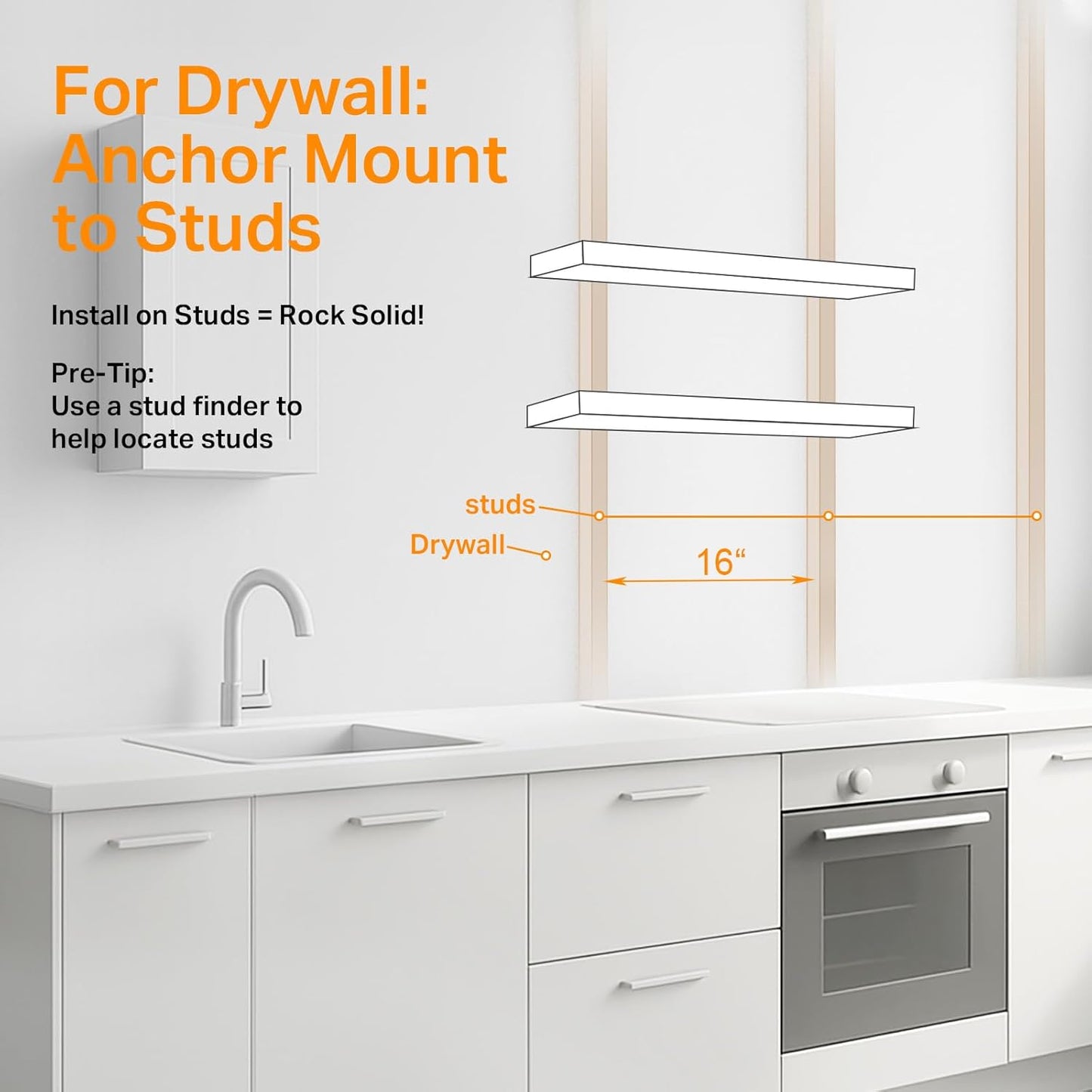 BAYKA Floating Shelves, 48" Wall Mounted Rustic Wood Shelves for Bathroom, Bedroom, Living Room, Kitchen, Office, Hanging Shelf for Books/Storage/Decor(White,Set of 2)