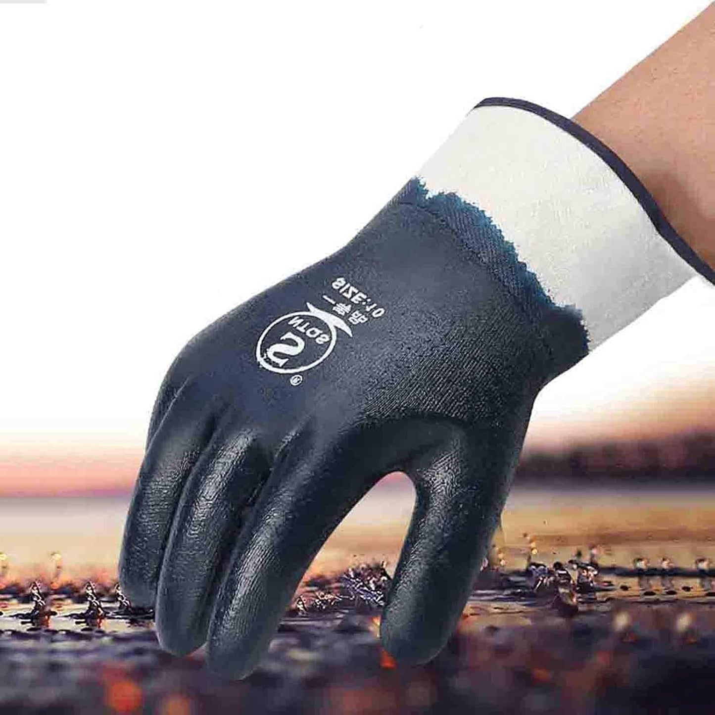 Oil Resistant Gloves, Nitrile Fubber Fully Coated Cotton Safety Work Gloves, Acid Alkali Resistant, for Men & Women Large, Blue (Pack of 12)