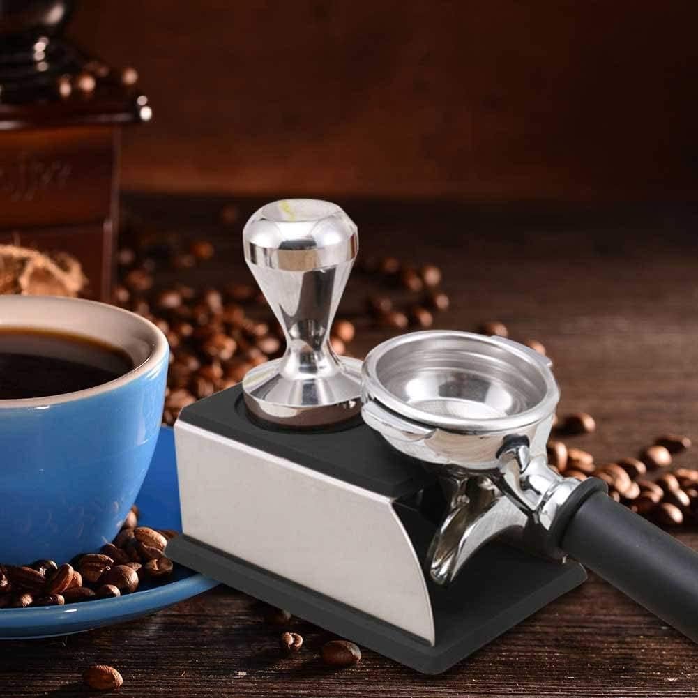 Yosoo Stainless Steel Coffee Tamper Stand, Coffee Powder Maker Rack Silicone Tamping Mat, Coffee Tampers Tool Accessory, Black