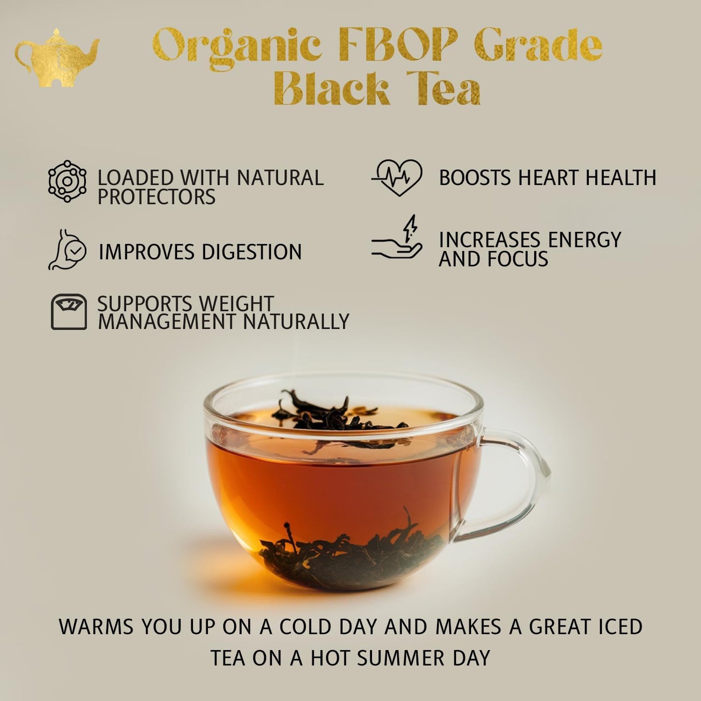 English Breakfast Tea, Organic Loose Leaf Black Tea – Robust, Full-Bodied, Classic Blend – Drink Hot or Iced – 4 oz Resealable Bag (Makes 50 Cups) – The Elegant Elephant