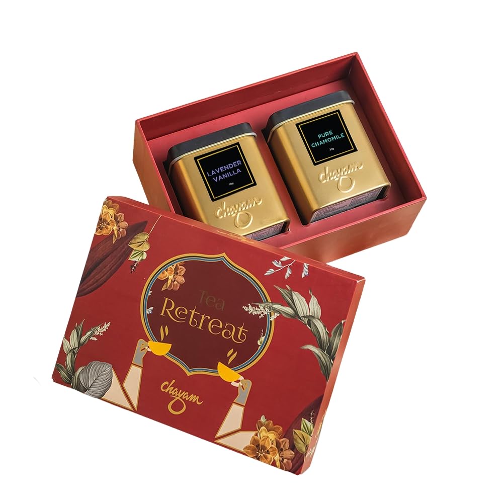CHAYAM Floral Tea Set | Wellness Herbal Tea Gift Box – Lavender Vanilla (50g) & Pure Chamomile (30g) | Hamper for Mom, Friends & Family | Gift Set Combo
