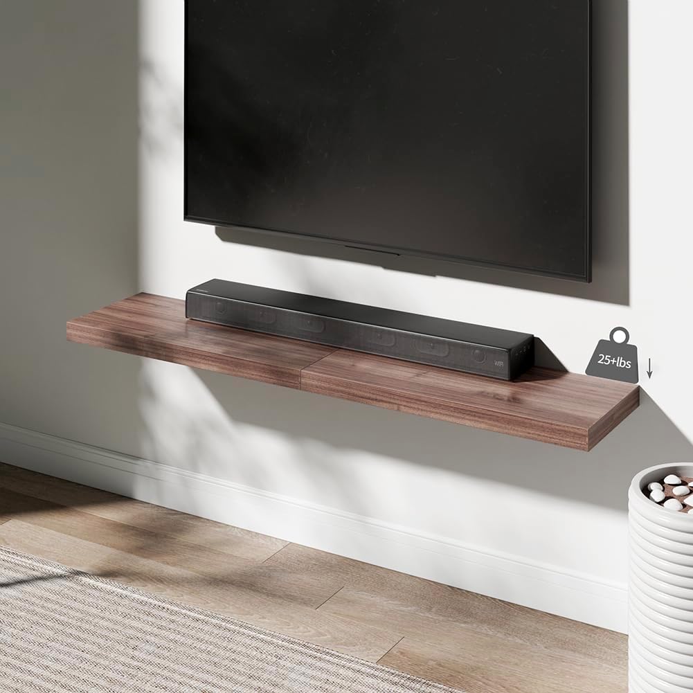 Floating Shelf, Set of 3 Wall Shelves, 36 in W x 12.75 in D x 2 in H Wooden Floating Wall Shelf with Invisible Brackets for Living Room/Bedroom/Bathroom/Kitchen Storage and Decor, Walnut