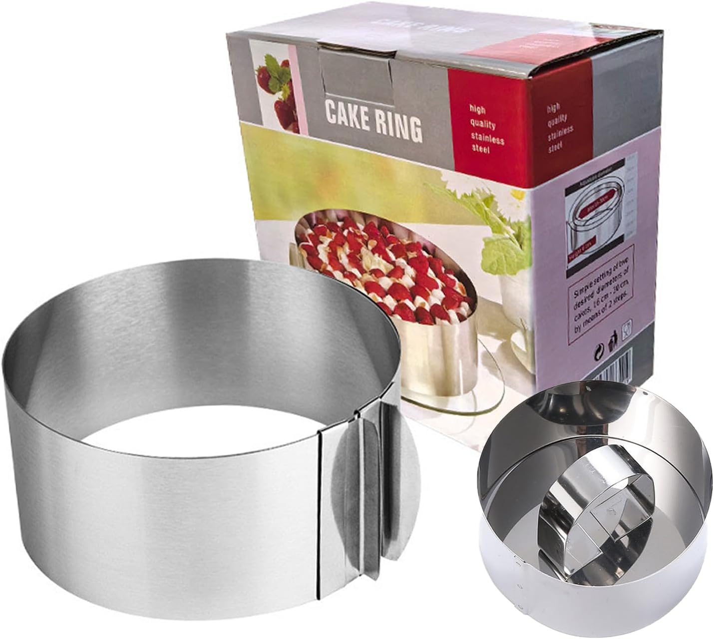 HcirjhieCake Mold-Cake Ring-Adjustable Round Stainless Steel 6 to 12 Inch Cake Mold - Stainless Steel 3 inch Dessert Mousse Molds withCake Baking Supplies（2-piece set）
