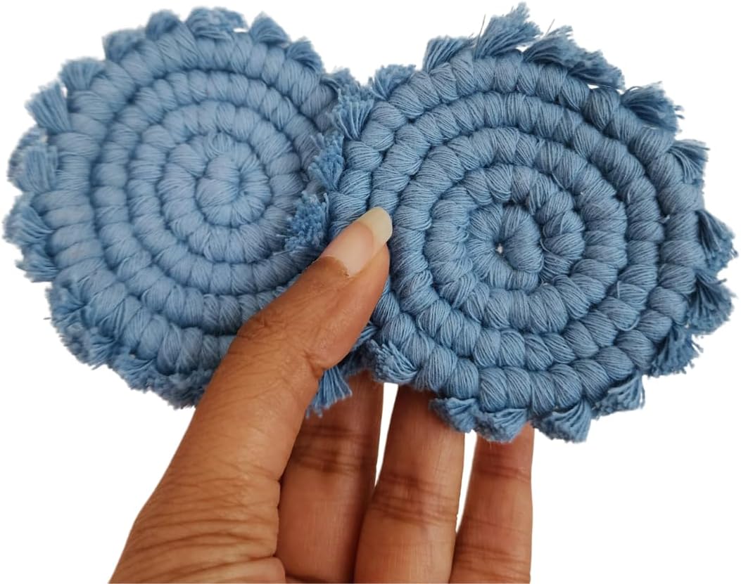 Cotton Car Coasters for Cup Holders, 2PC Car Cup Coasters, Drink Coaster Holder, Cute cupholder Coaster Accessories for Women, Macrame, Boho (Cloudy Day)