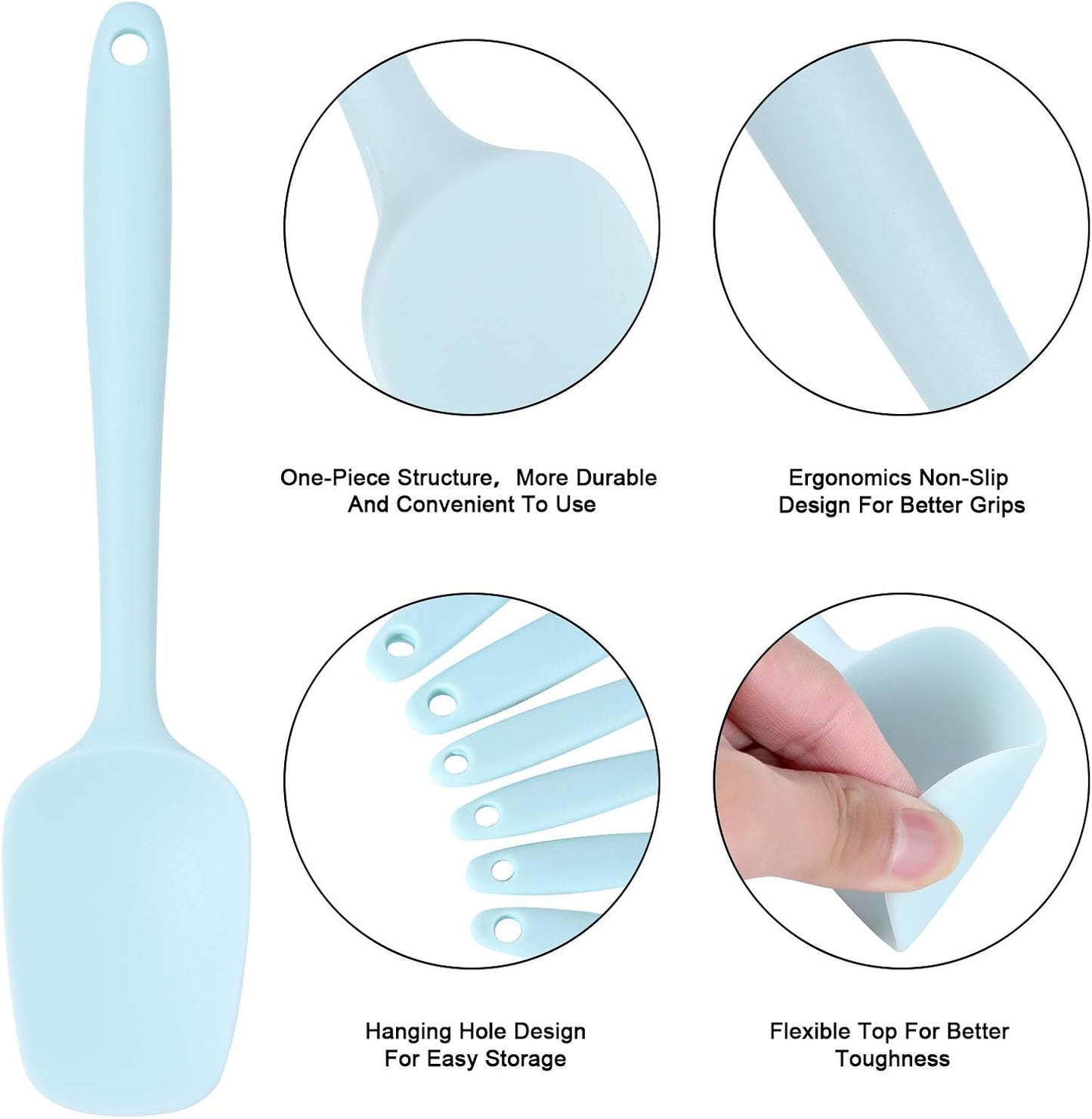 Heat Resistant Silicone Spatulas Set Food Grade Silicone Seamless One Piece Design BPA-Free,Non-Stick,Dishwasher Safe,Cooking and Mixing Set of 6PCS-Blue (Blue)