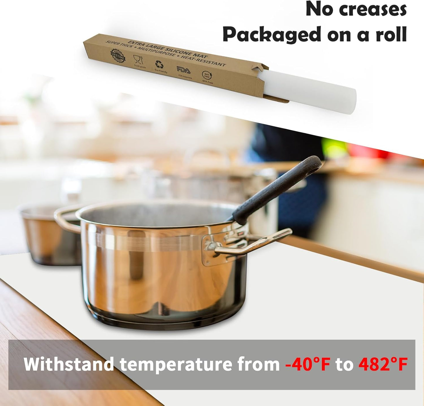 Silicone Mats for Kitchen Counter, 78.7''x 23.6''(200cmx60cm) Largest Heat Resistant Counter Mat Kitchen Island Waterproof Thicken Non-slip Countertop Protector Mat, Light Gray