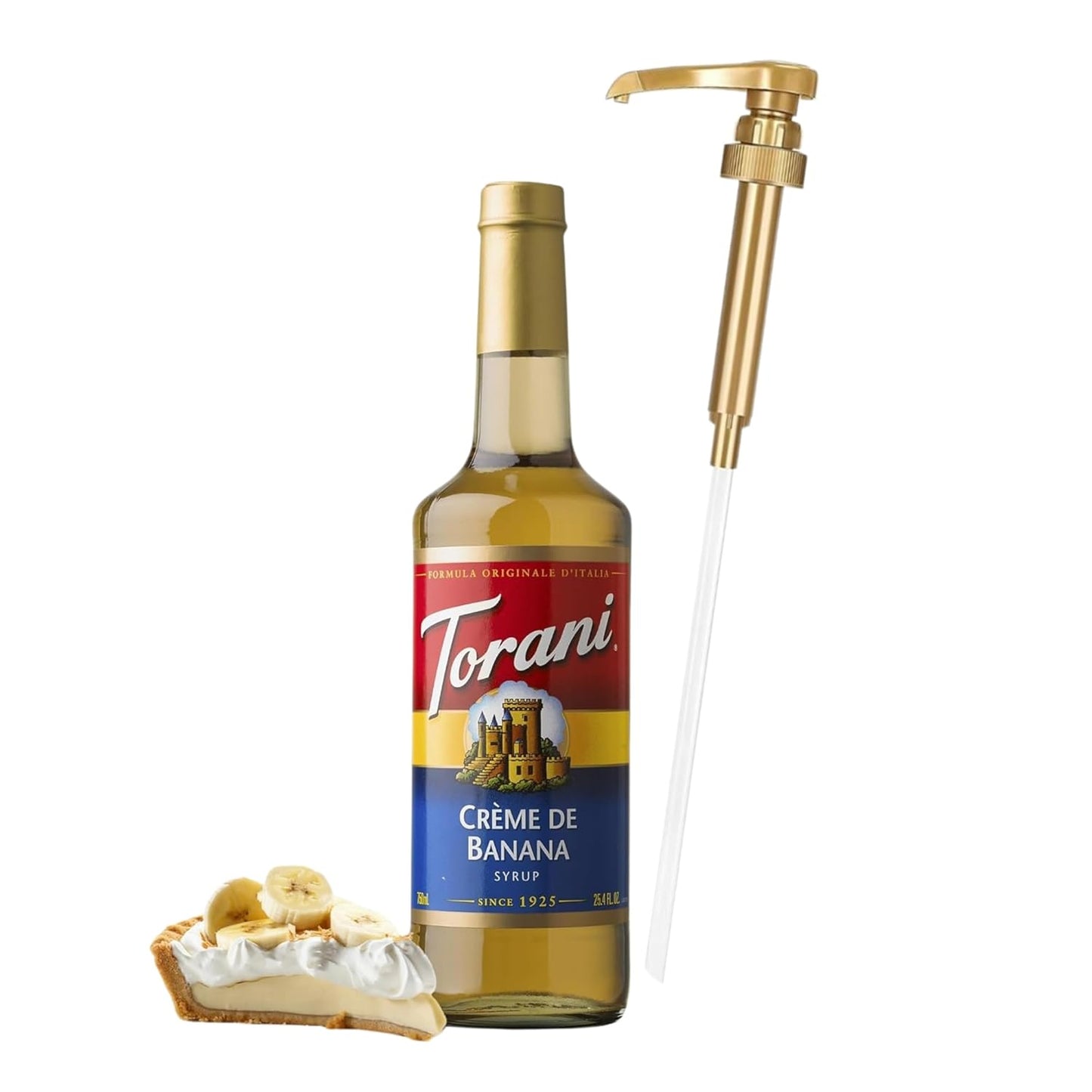 Jimoco® Syrup Pump Dispenser + Torani® CREME DE Banana Syrup, 25.4 oz - Coffee Syrup Pump & Flavoring Bundle