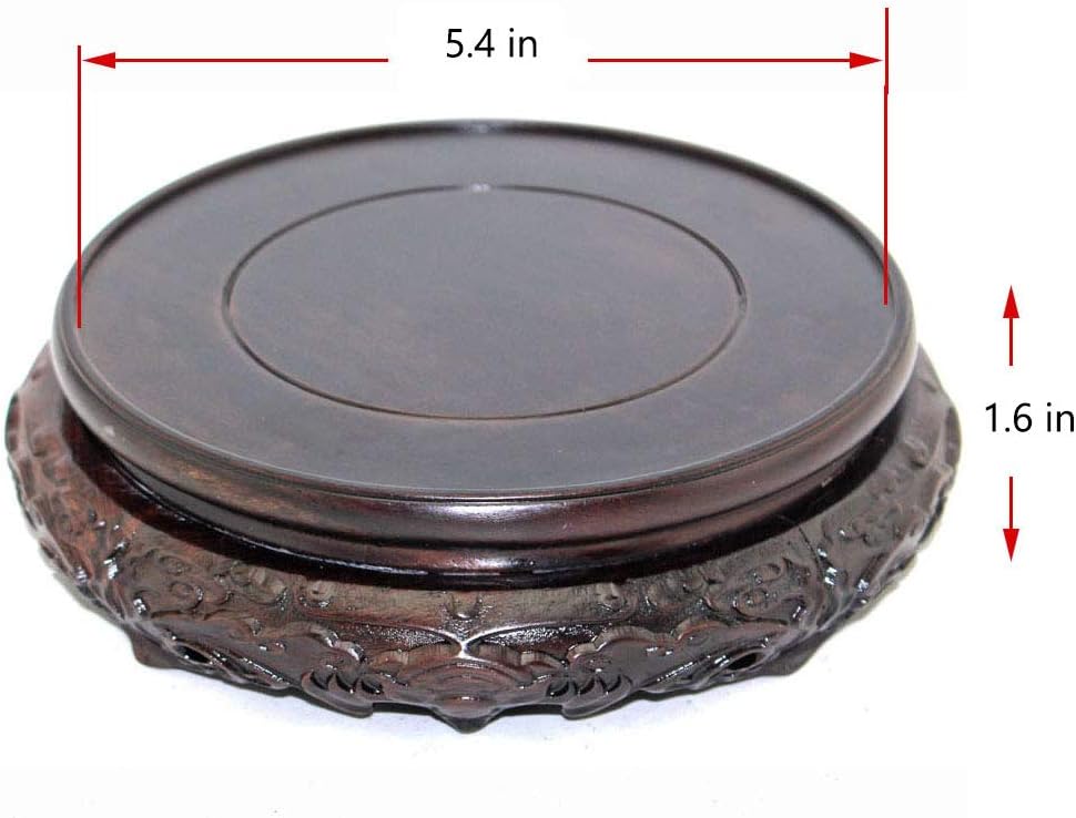 GOLDY&WENDY Oriental Luxury Round Elm Solid Wood Vase Display Stands Pedestal Base, Bat Pattern 5.4 in Diameter