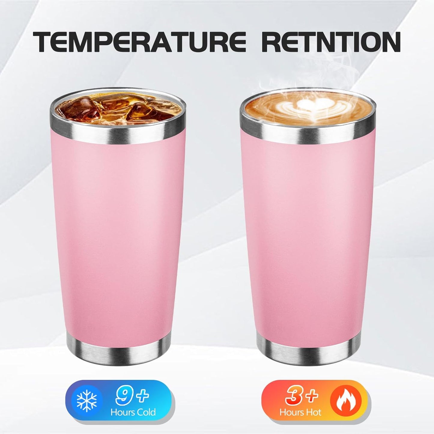 StarSpeed 20oz Tumbler Bulk with Lid, Stainless Steel Insulated Tumblers Double Wall Vacuum Insulated Travel Mug, Powder Coated Coffee Cups for Hot and Cold Drinks(Lght Pink,6)