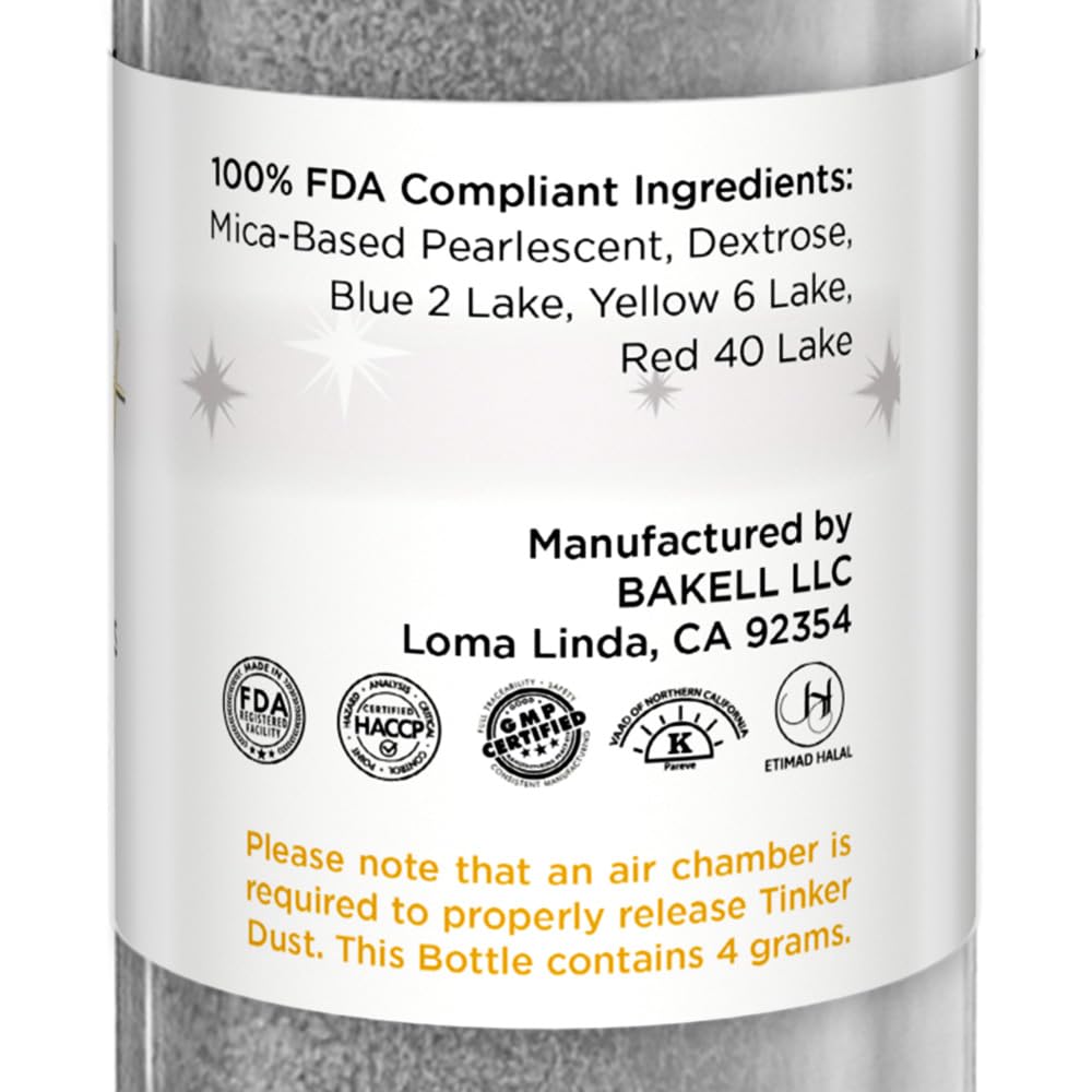 Bakell - Silver Tinker Dust (4g, 1x Mini Spray Pump) Edible Glitter for Food, Desserts, and Beverages!