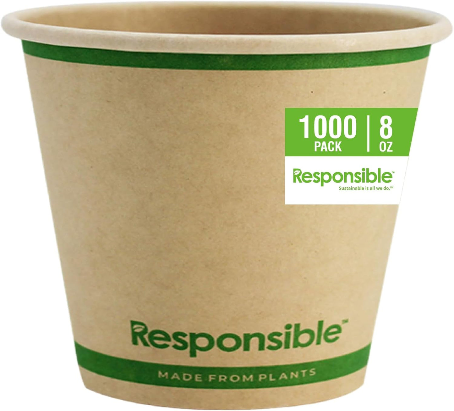 8 oz Paper Hot Cups (Squat), Tree-Less™ Compostable Paper Coffee Cups, Extra Strength, Tree-Free and Made Without PFAS, Natural Brown (1000 Count)