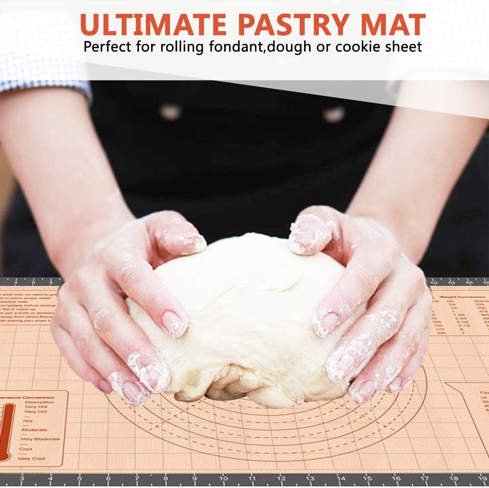 Silicone Pastry Mat 36 x 24 Inch - Larger Silicone Baking Pastry Mat for Rolling Dough,Non Slip Silicon Dough Sheet with Measurement,Perfect for Making Pie,Pizza(Gray)
