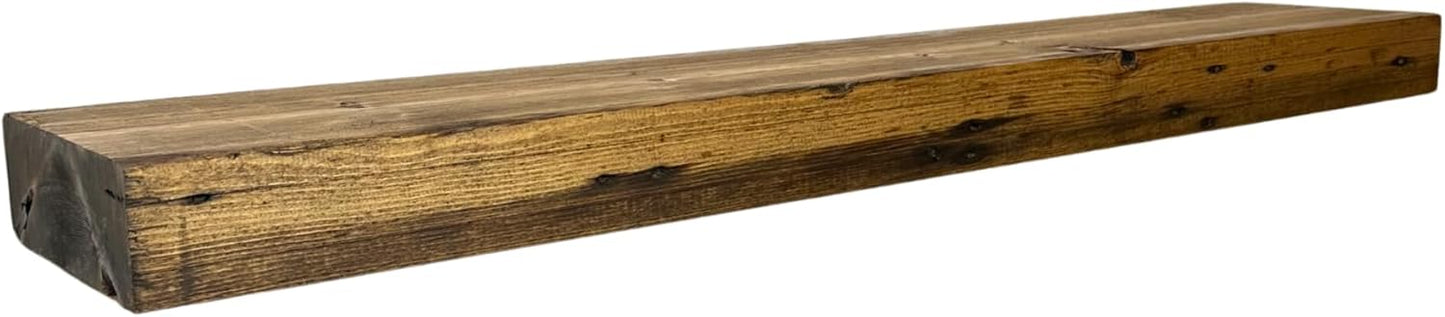 Modern Timber Craft Reclaimed Wood Fireplace Mantel Shelf | Solid Rustic American Barnwood with Steel Floating Shelf Brackets | 2.75" Thickness | 84" L x 7" D, Early American, Planed and Sanded