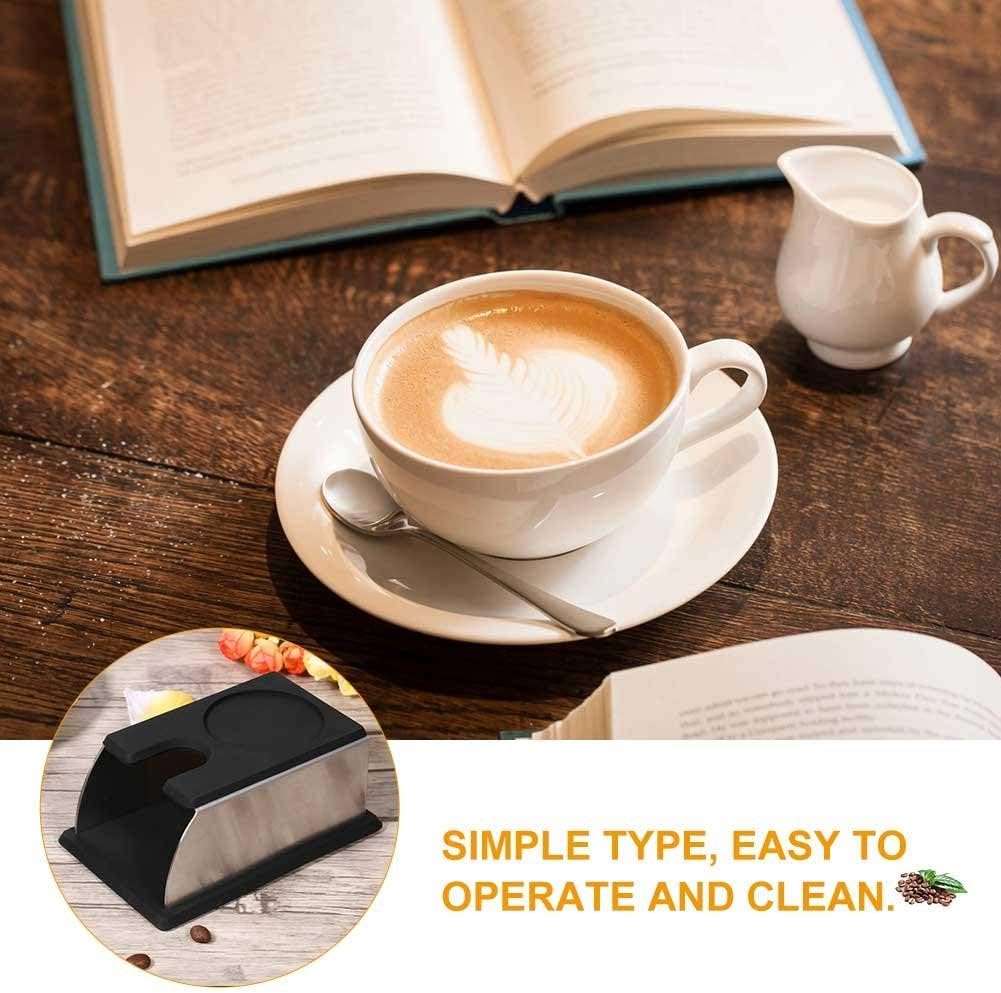 Yosoo Stainless Steel Coffee Tamper Stand, Coffee Powder Maker Rack Silicone Tamping Mat, Coffee Tampers Tool Accessory, Black