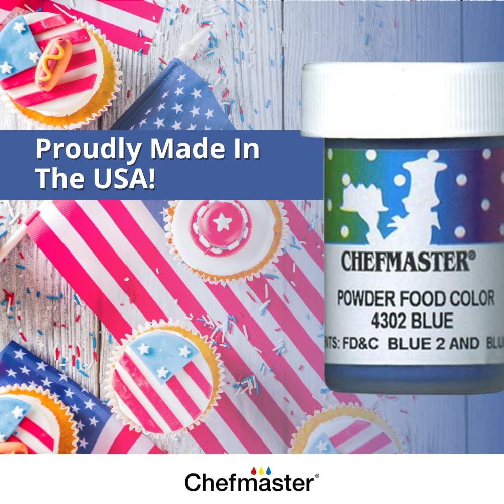 Chefmaster Blue Dry Powder Candy Color | Vibrant Shades | Chocolate, Macarons, Fondant | Decorating | Professional-Grade Dye | Easy-to-Use | Manufactured in USA | 3 grams