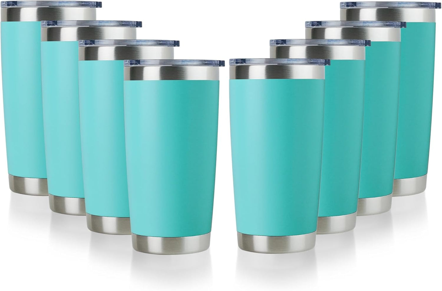 DOMICARE 20oz Stainless Steel Tumbler Bulk with Lid, Double Wall Vacuum Insulated Travel Mug, Powder Coated Coffee Cup. Light Blue, 8 Pack