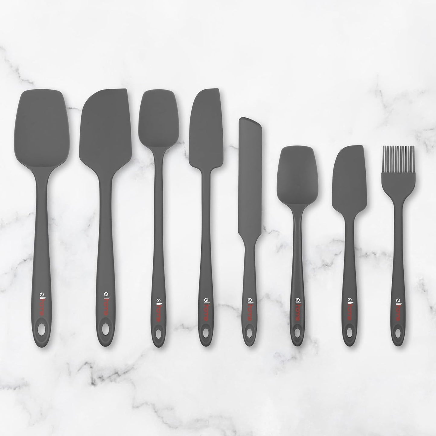 Elihome Skinny Silicone Spoonula - Non-Stick Heat Resistant Silicone Scraper Spatula for Mixing, Serving, Scraping, Stirring, and More - 11 Inch, Dark Grey