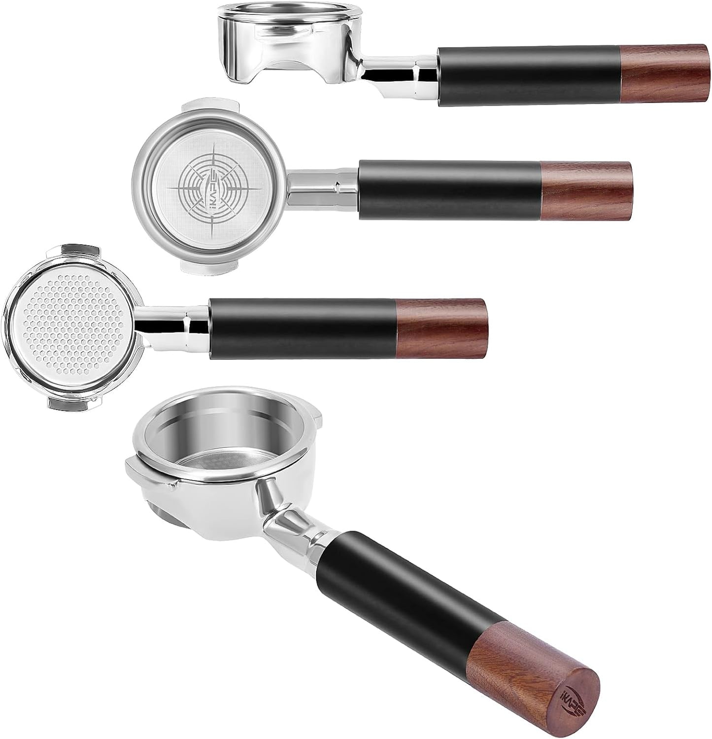 IKAPE 58MM Bottomless Naked Portafilter Black, Compatible with E61, Flair 58, ECM, Rocket, Sanremo, Synesso, Slayer, VBM Coffee Machines (Included 20g Capacity Filter Basket)