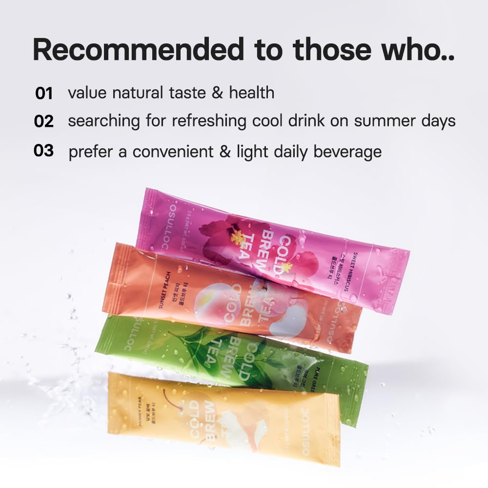 OSULLOC Cold Brew Tea Gift (20 count, 4 flavors x 5 EA) | Assorted Korea Iced Tea Bag Gift Sampler Set for Summer | Easy-to-go stick type Tea Bag Series | Premium Blended Tea from Jeju