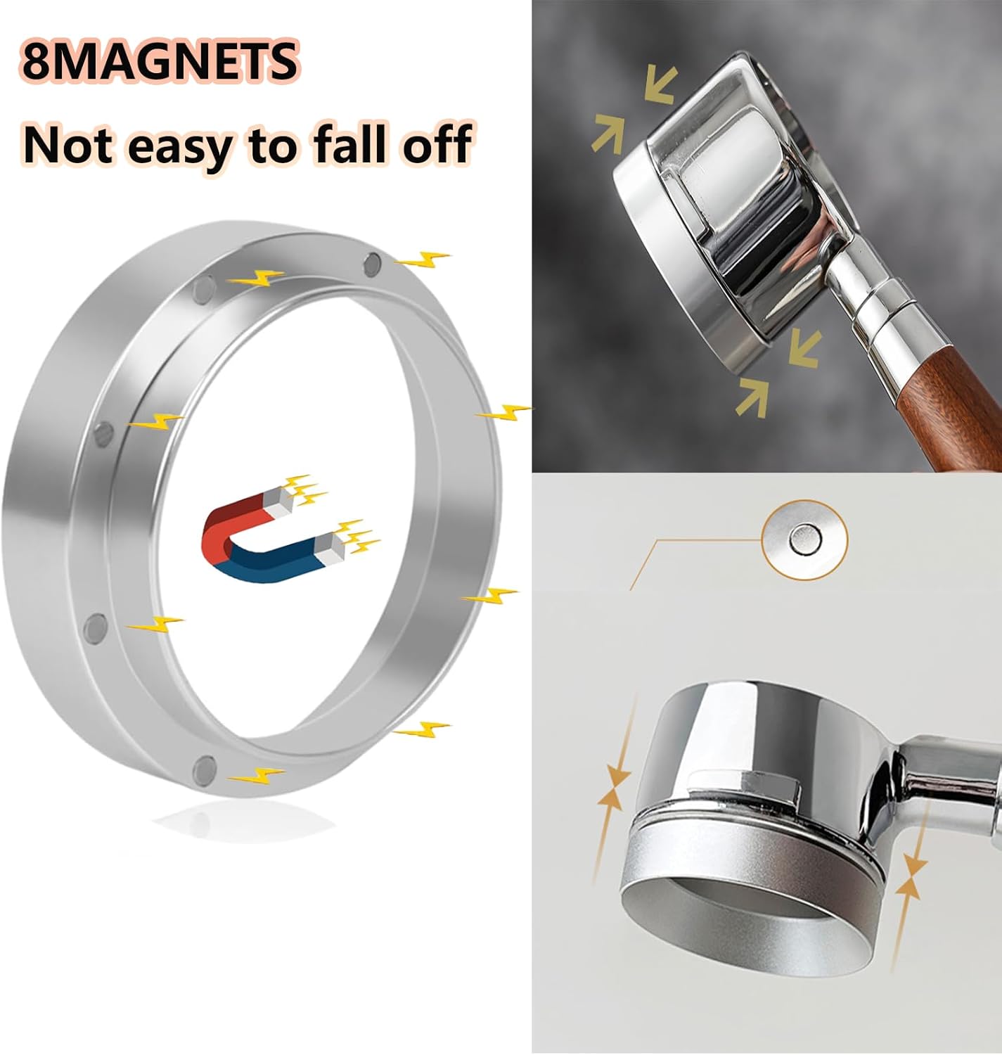 51mm Espresso Dosing Funnel & Silicone Mat, Magnetic Coffee Dosing Ring Aluminum Metal,Reusable Funnel and Silicone Mat Fits 51mm Bottomless Portafilter